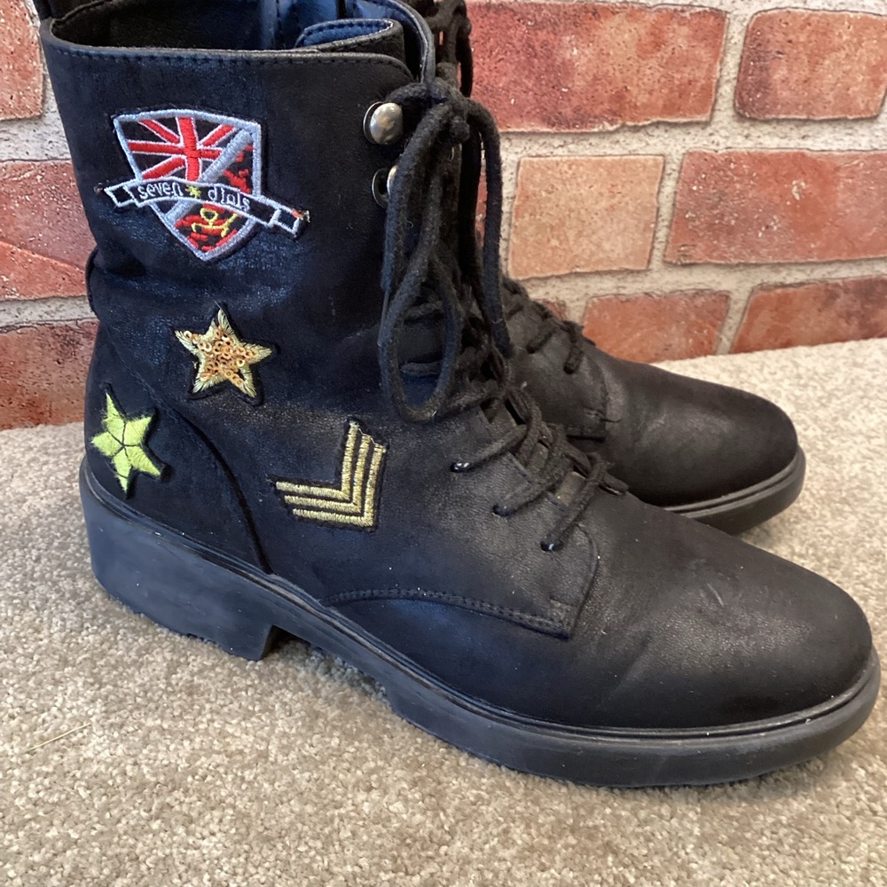 Seven Dials Kris black Combat Moto Boots Womens size 8.5